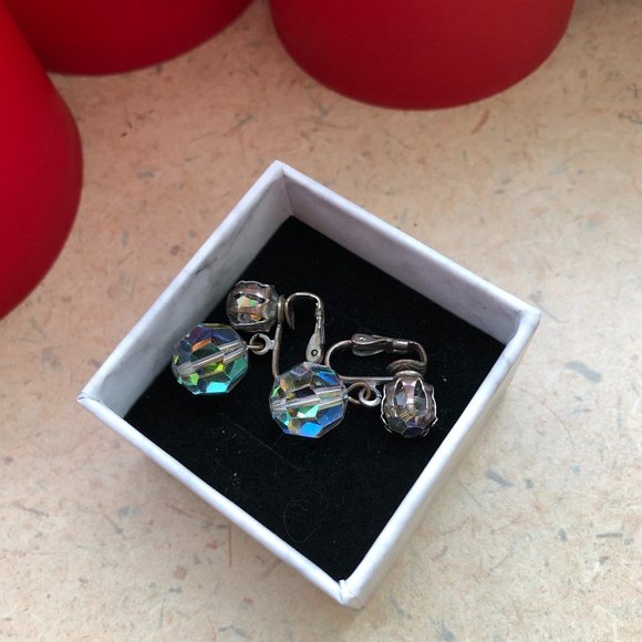 Vintage Rainbow AB Crystal Dangle Drop Earrings - Picture 1 of 5